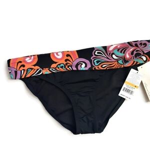 Kenneth Cole Black print roll top bikini swim bottoms. NWT. Sz M